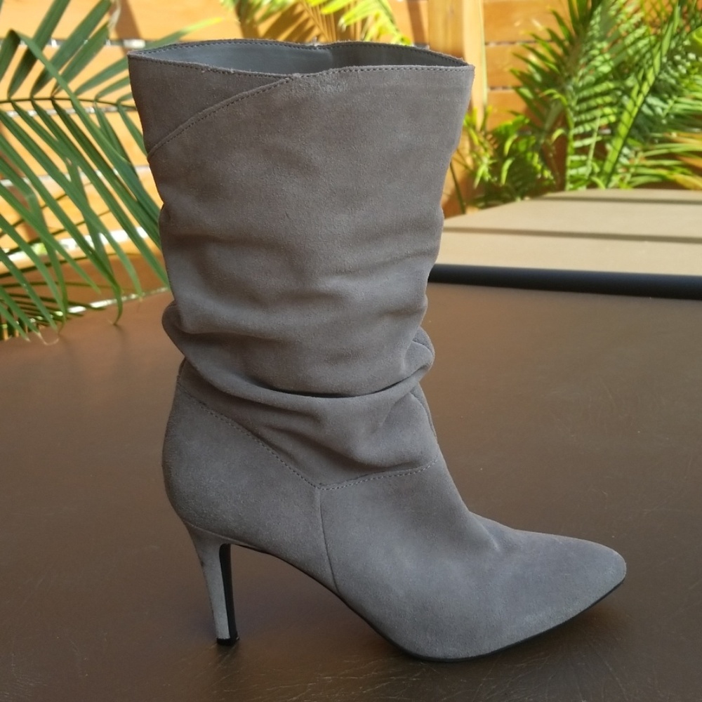 Mid-calf suede booties